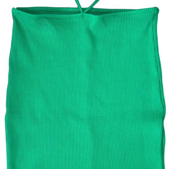 Retro Ribbed Halter Shirt, Tube Top Stretch Strapless Green S - Picture 2 of 6